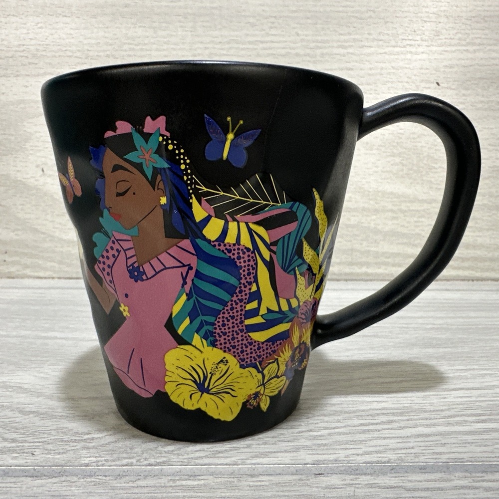 DISNEY Encanto Isabela Madrigal Mug Black Floral Butterfly 11 oz Stoneware